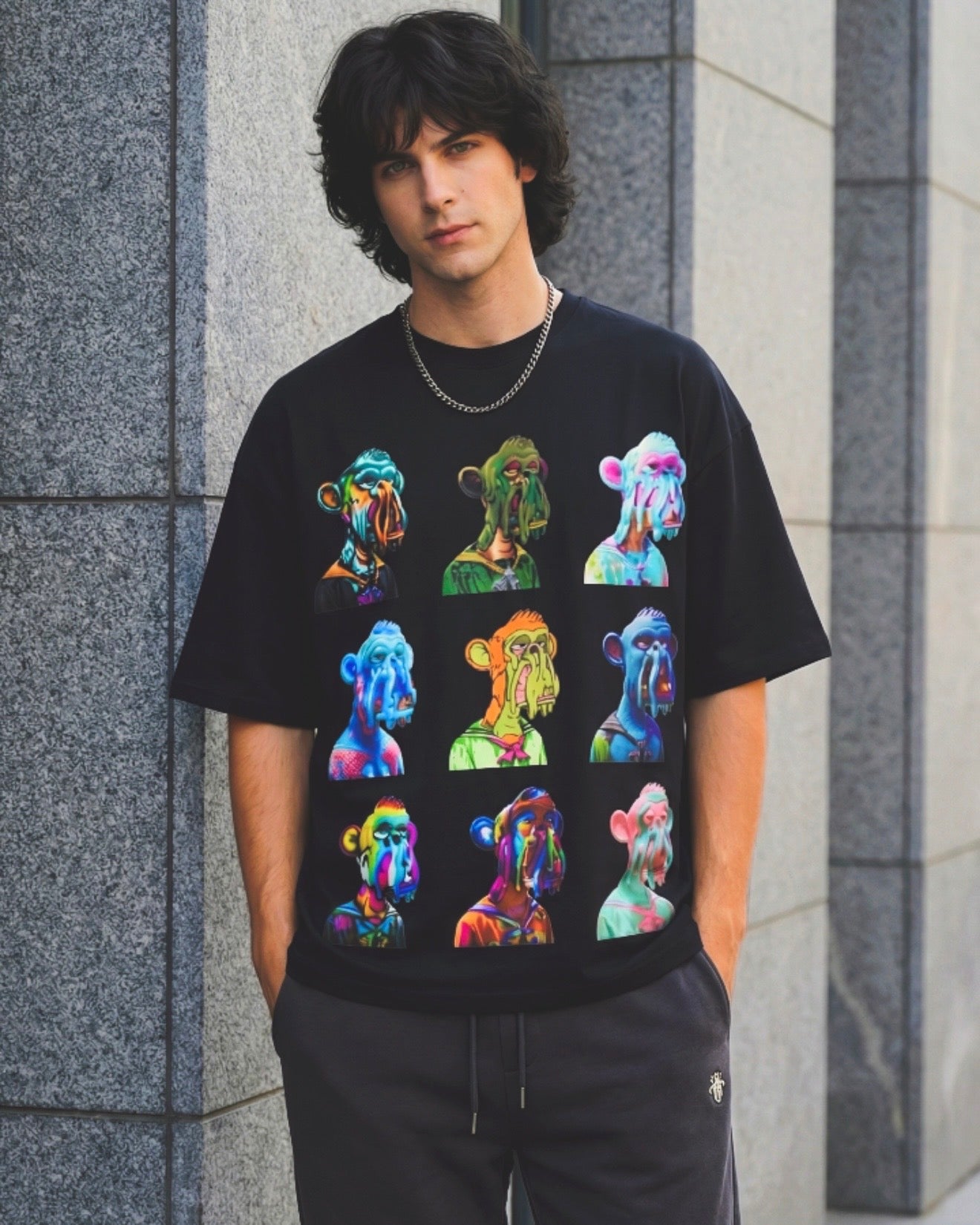 SAGGI Nine Faces Oversize Black Graphic T-Shirt - 305 GSM 100% Cotton (Limited 25)